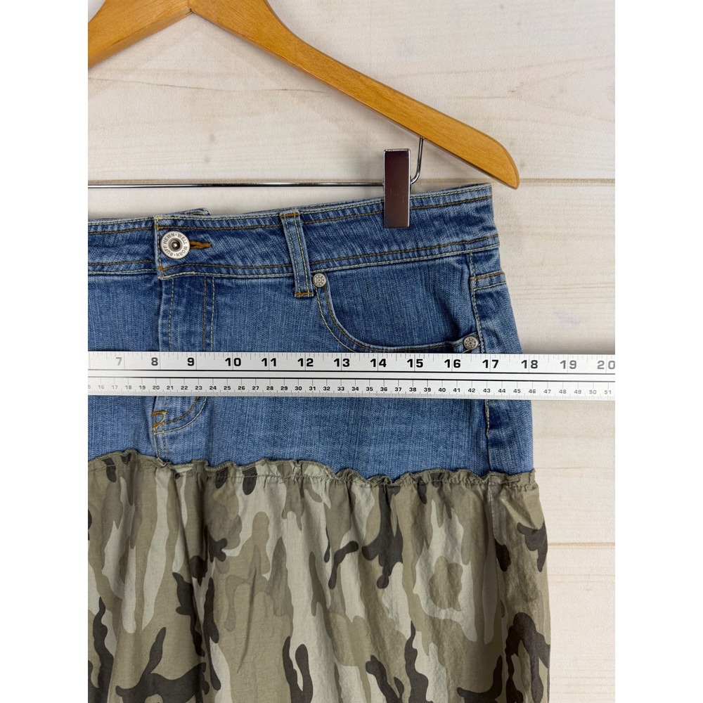 Ruff Hewn Skirt Size 10 Camouflage Denim Camo Tiered Midi Mixed Media - Picture 5 of 6